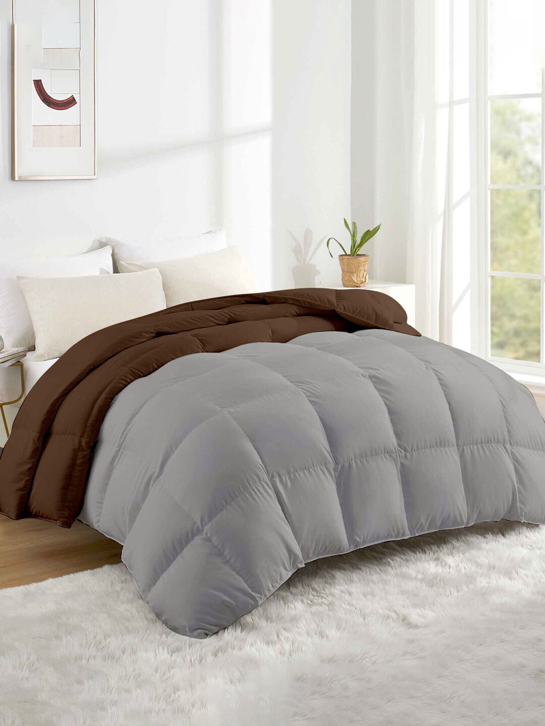 

RAZZAI Coffee Brown & Silver-Toned Microfiber Mild Winter 500 GSM Single Bed Comforter