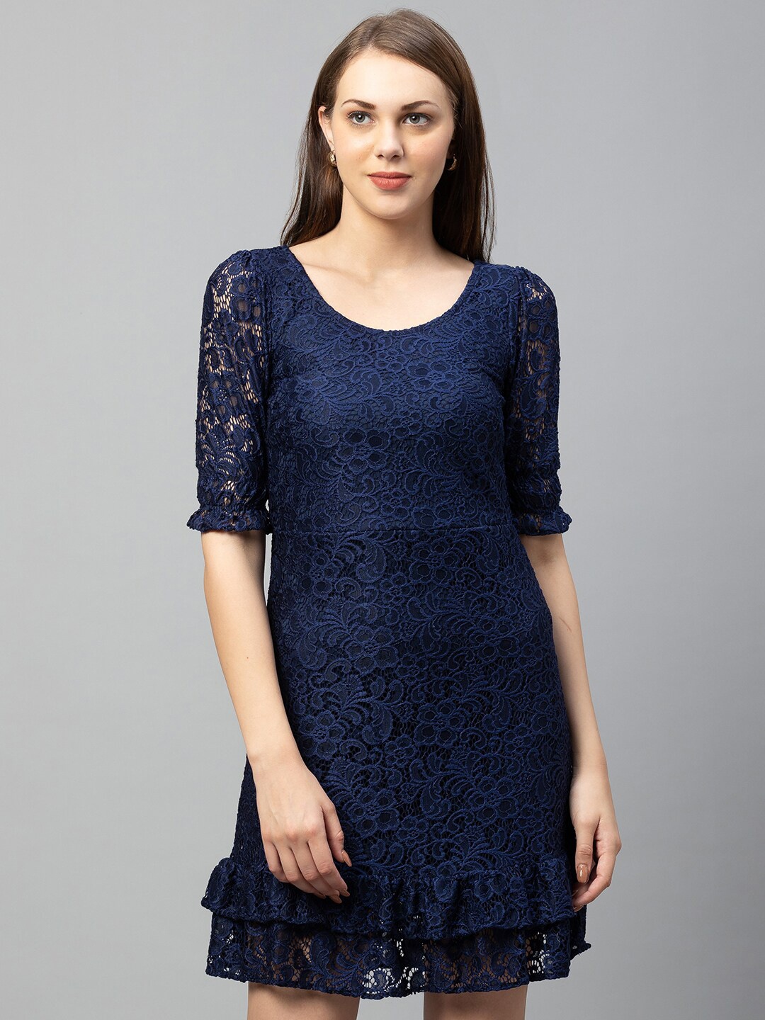 

Globus Navy Blue Lace Sheath Dress
