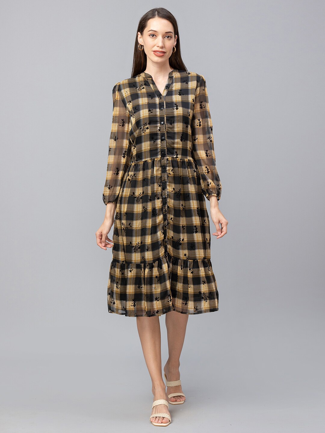 

Globus Black Checked Georgette Shirt Midi Dress