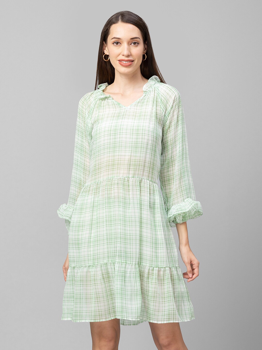 

Globus Green Checked Georgette Dress