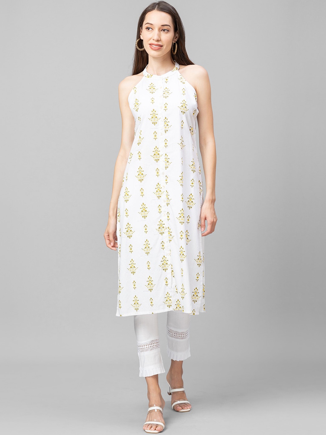 

Globus Women Off White Embroidered Dobby Kurta