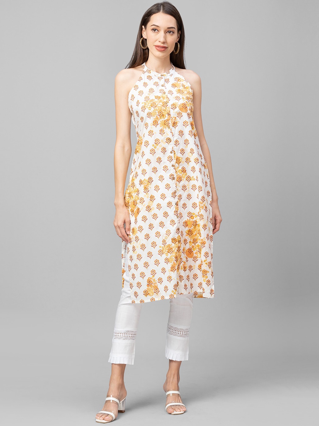 

Globus Women Off White Geometric Printed Kurta
