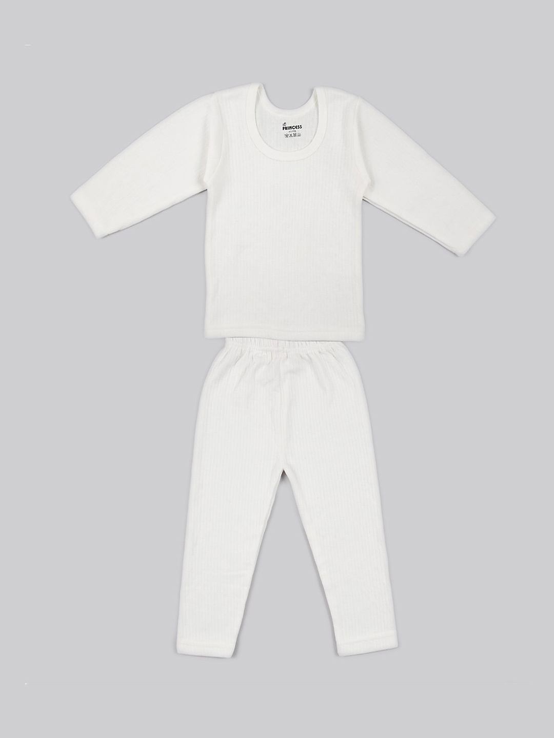

TINY HUG Girls Pack of 3 Self Design Cotton Thermal Set, Off white