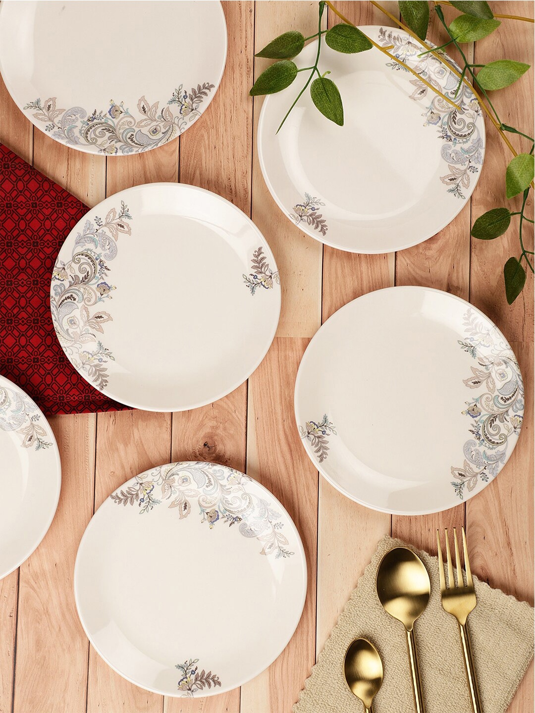 

Servewell White & Blue 12 Pieces Floral Printed Melamine Glossy Plates