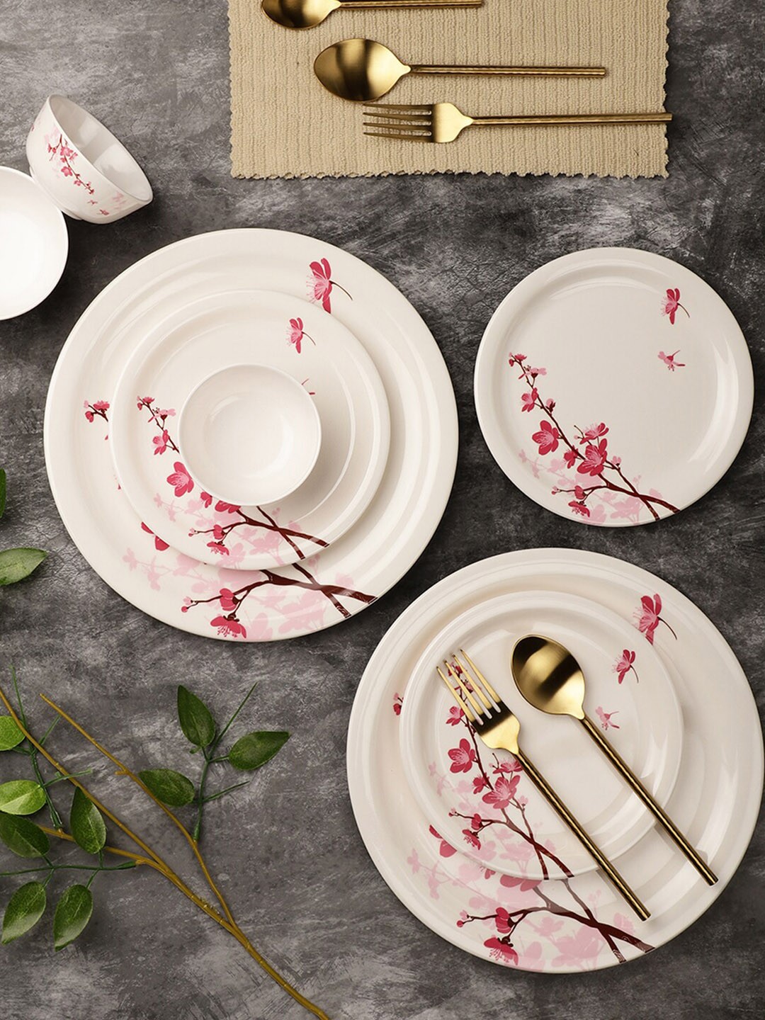 

Servewell White & Red Pieces Floral Printed Melamine Glossy Dinner Set