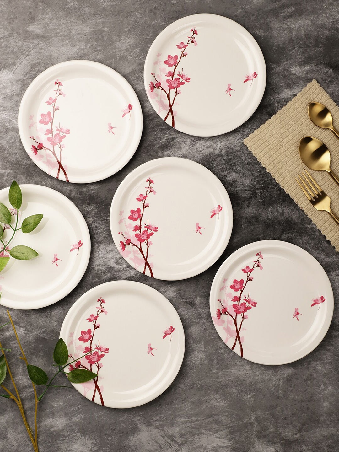 

Servewell White & Brown 12 Pieces Floral Printed Melamine Glossy Dinner Set