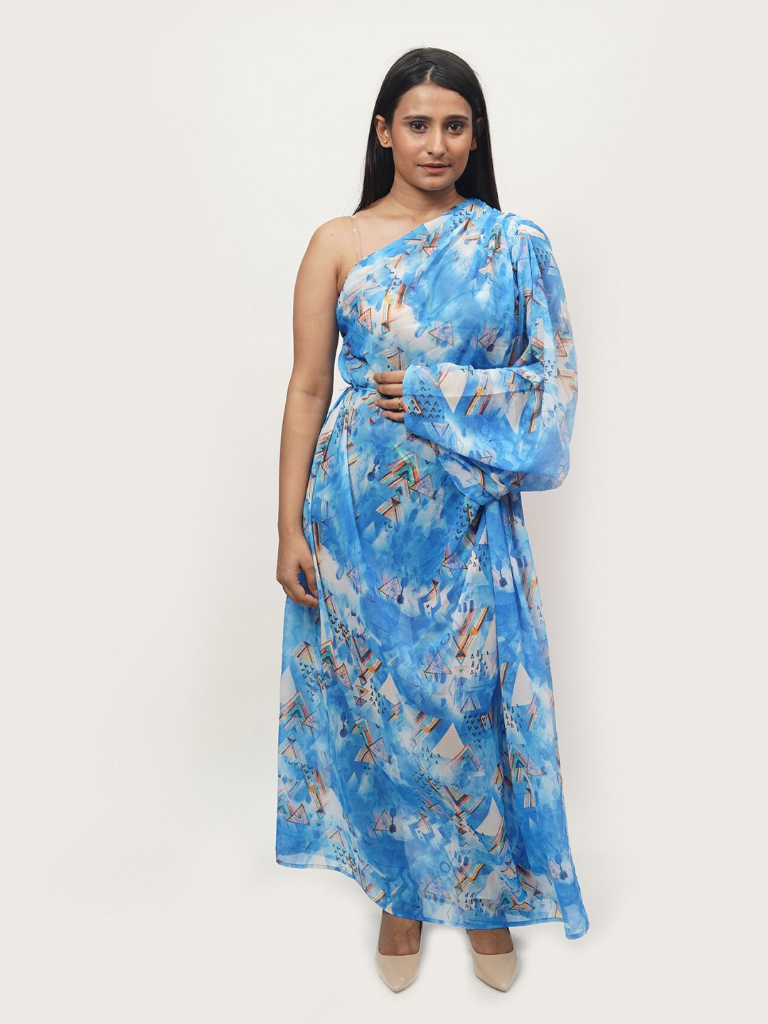 

Rajoria Instyle Multicoloured Floral Dyed Georgette Ethnic A-Line Dress, Multi