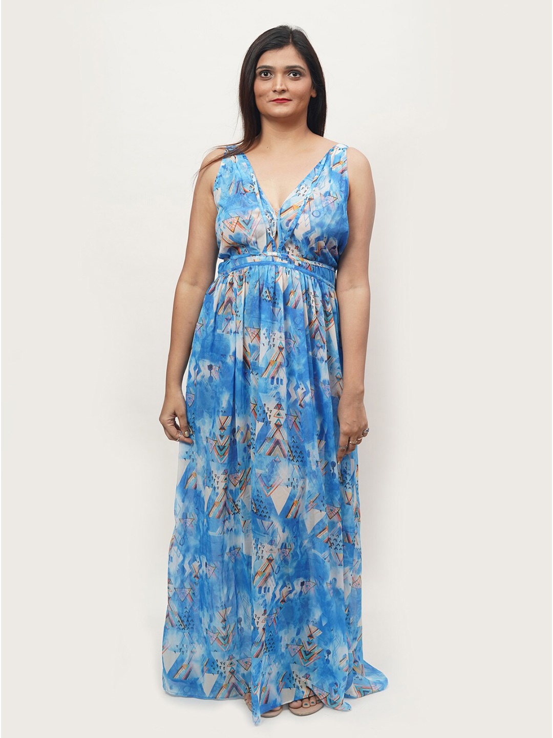 

Rajoria Instyle Multicoloured Floral Dyed Georgette Ethnic Maxi Dress, Multi