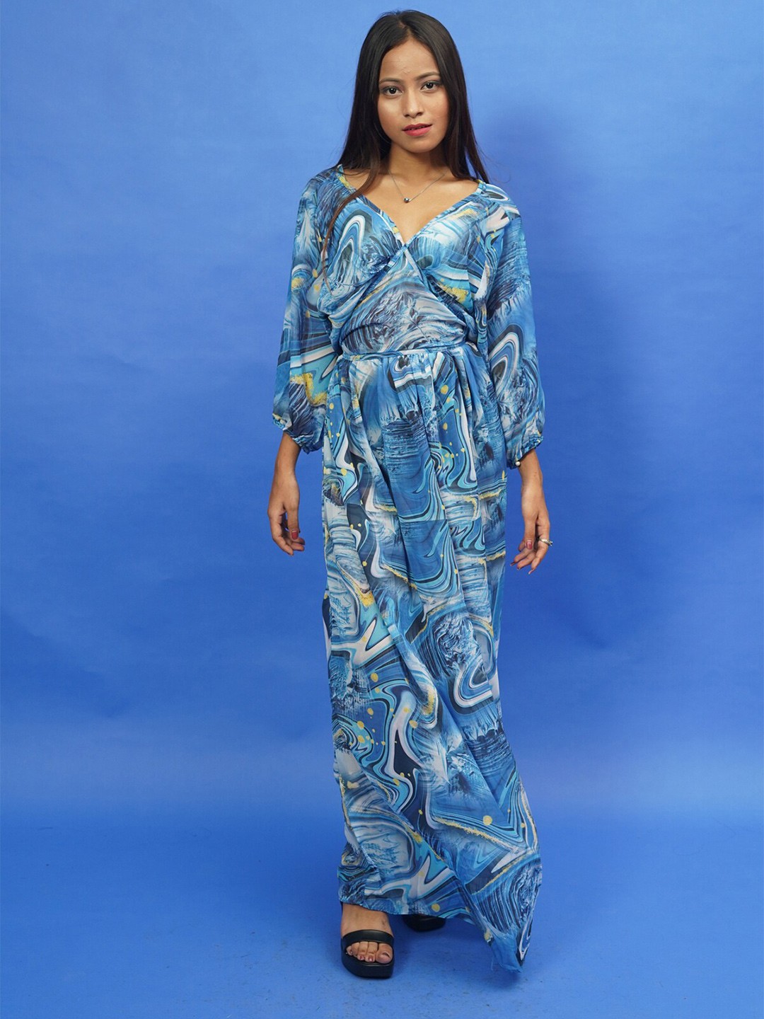 

Rajoria Instyle Multicoloured Tropical Georgette Ethnic Maxi Dress, Multi