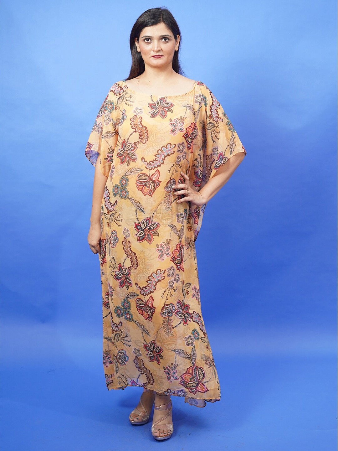 

Rajoria Instyle Multicoloured Floral Georgette Ethnic Maxi Dress, Multi