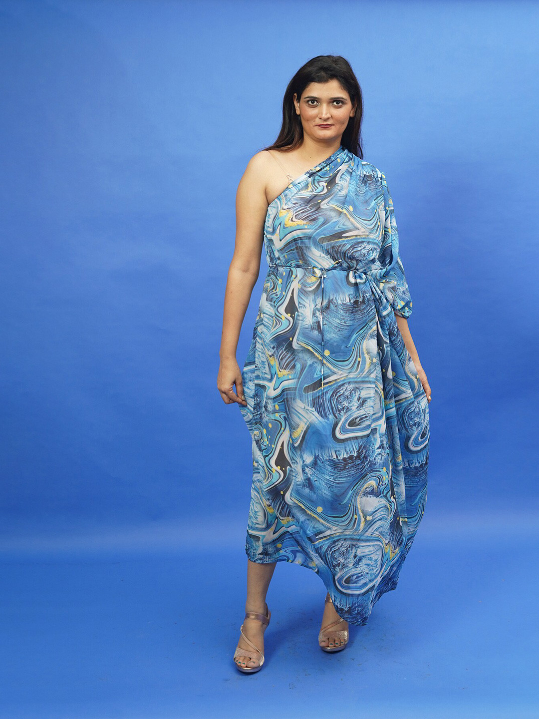 

Rajoria Instyle Multicoloured Tropical Georgette Ethnic Maxi Dress, Multi