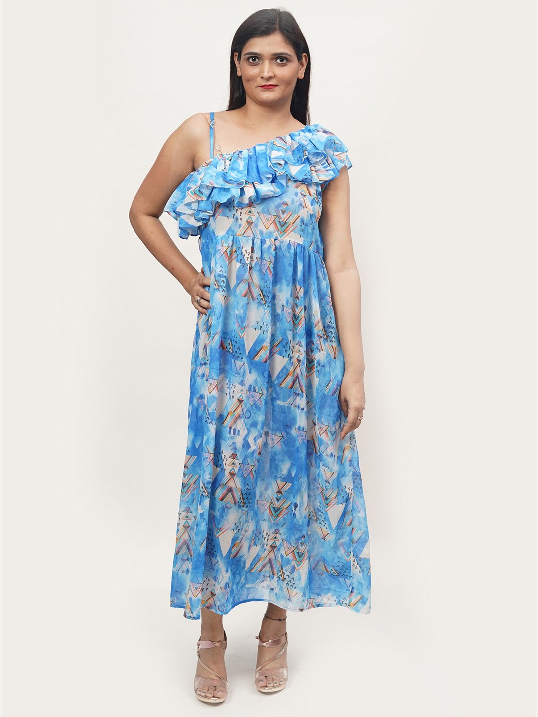 

Rajoria Instyle Multicoloured Floral Georgette Ethnic Maxi Dress, Multi
