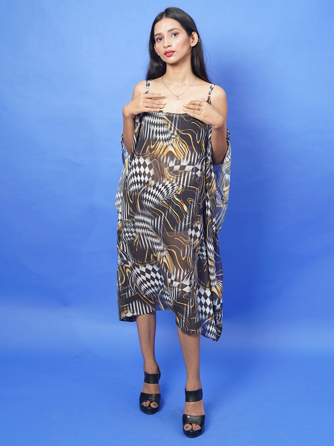 

Rajoria Instyle Multicoloured Georgette Ethnic A-Line Midi Dress, Multi
