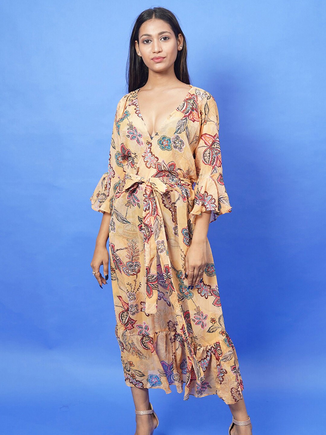 

Rajoria Instyle Multicoloured Floral Georgette Ethnic Maxi Dress, Multi
