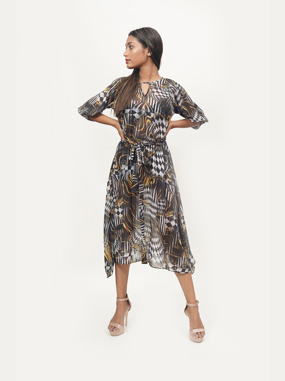 

Rajoria Instyle Multicoloured Animal Georgette Ethnic A-Line Midi Dress, Multi