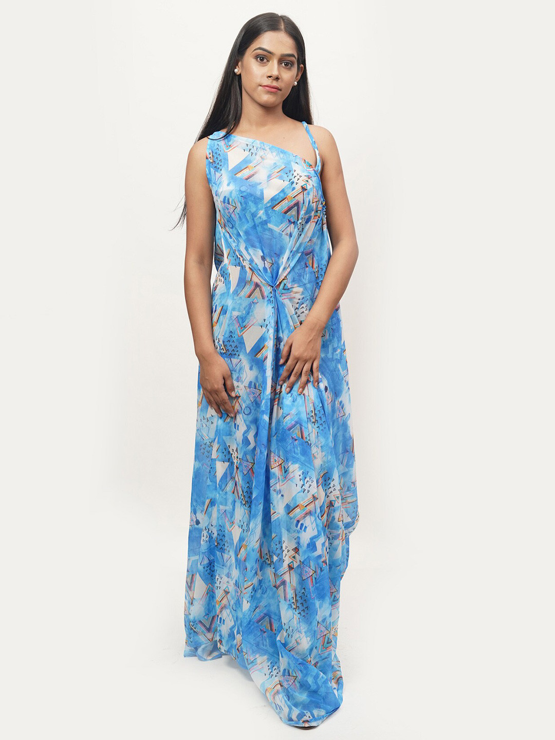 

Rajoria Instyle Multicoloured Floral Georgette Ethnic Maxi Dress, Multi