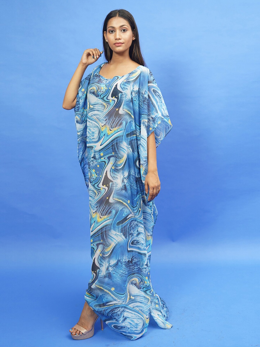 

Rajoria Instyle Multicoloured Floral Georgette Ethnic Maxi Dress, Multi