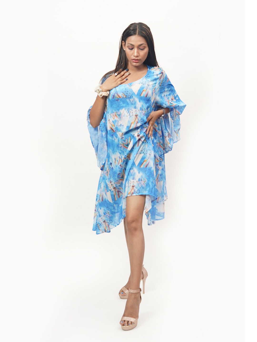 

Rajoria Instyle Multicoloured Floral Georgette Ethnic A-Line Dress, Multi