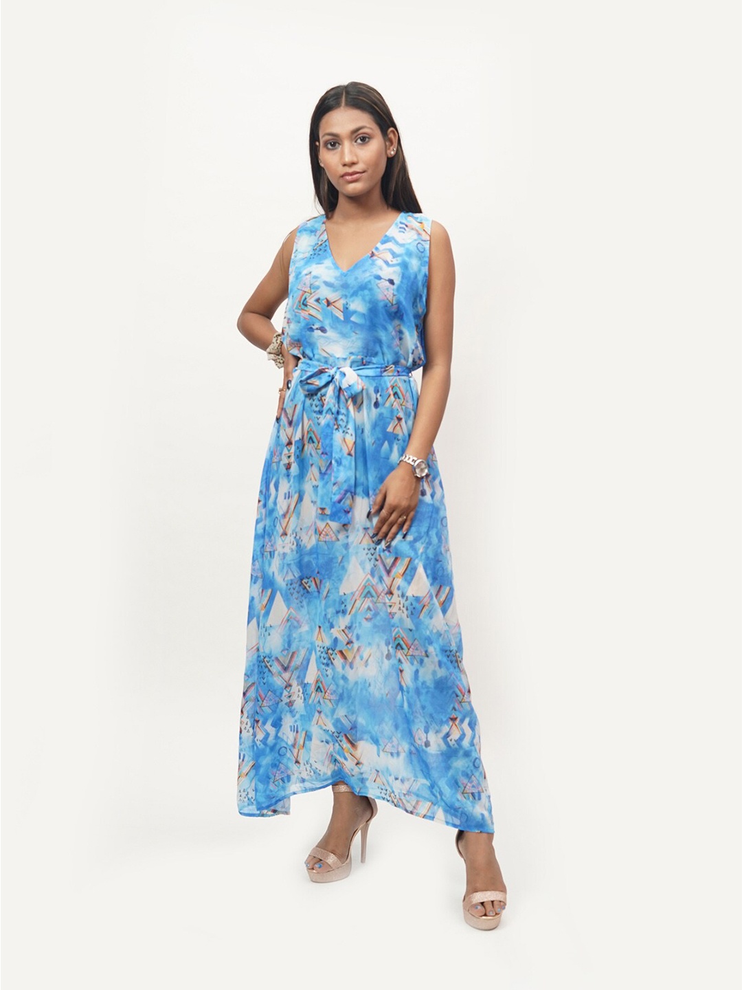 

Rajoria Instyle Multicoloured Floral Georgette Ethnic Maxi Dress, Multi