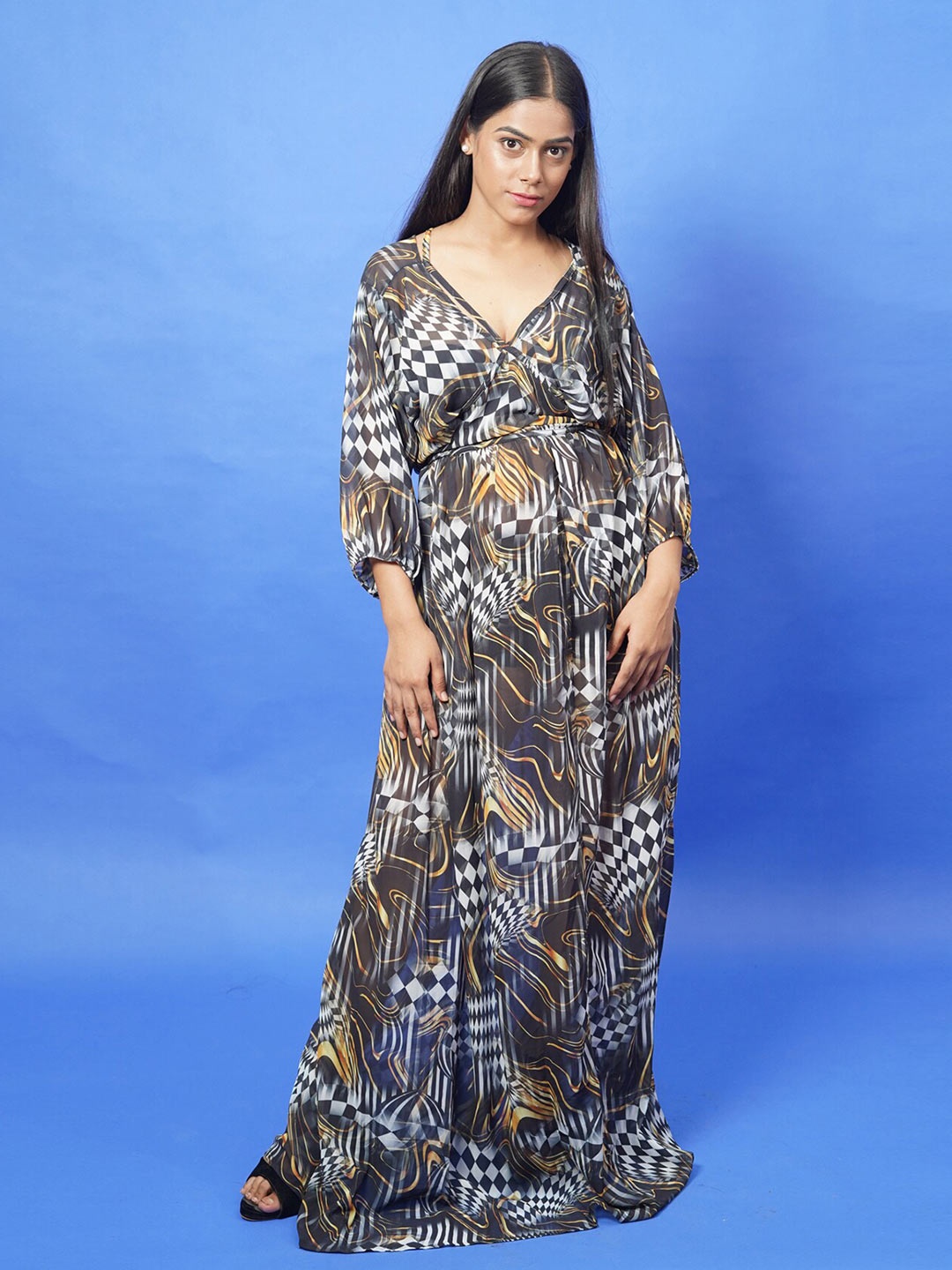 

Rajoria Instyle Multicoloured Animal Georgette Ethnic A-Line Midi Dress, Multi