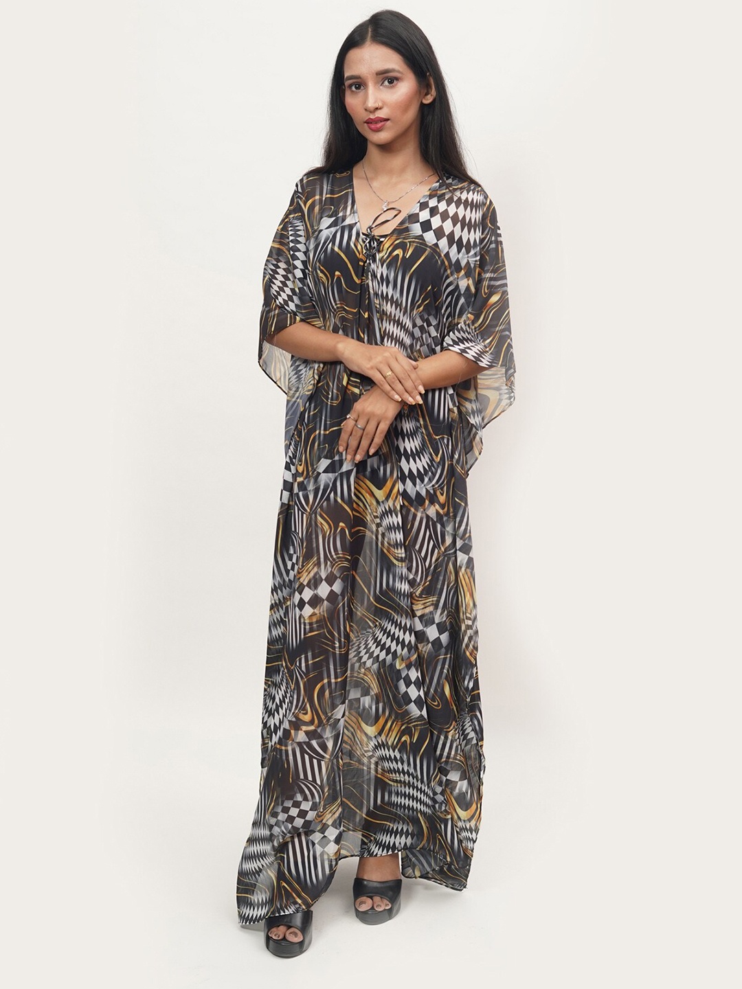 

Rajoria Instyle Multicoloured Animal Georgette Ethnic Kaftan Maxi Dress, Multi