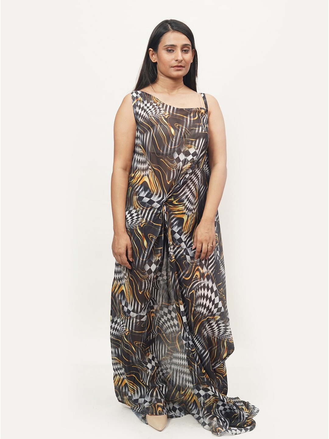 

Rajoria Instyle Multicoloured Georgette Ethnic A-Line Maxi Dress, Multi