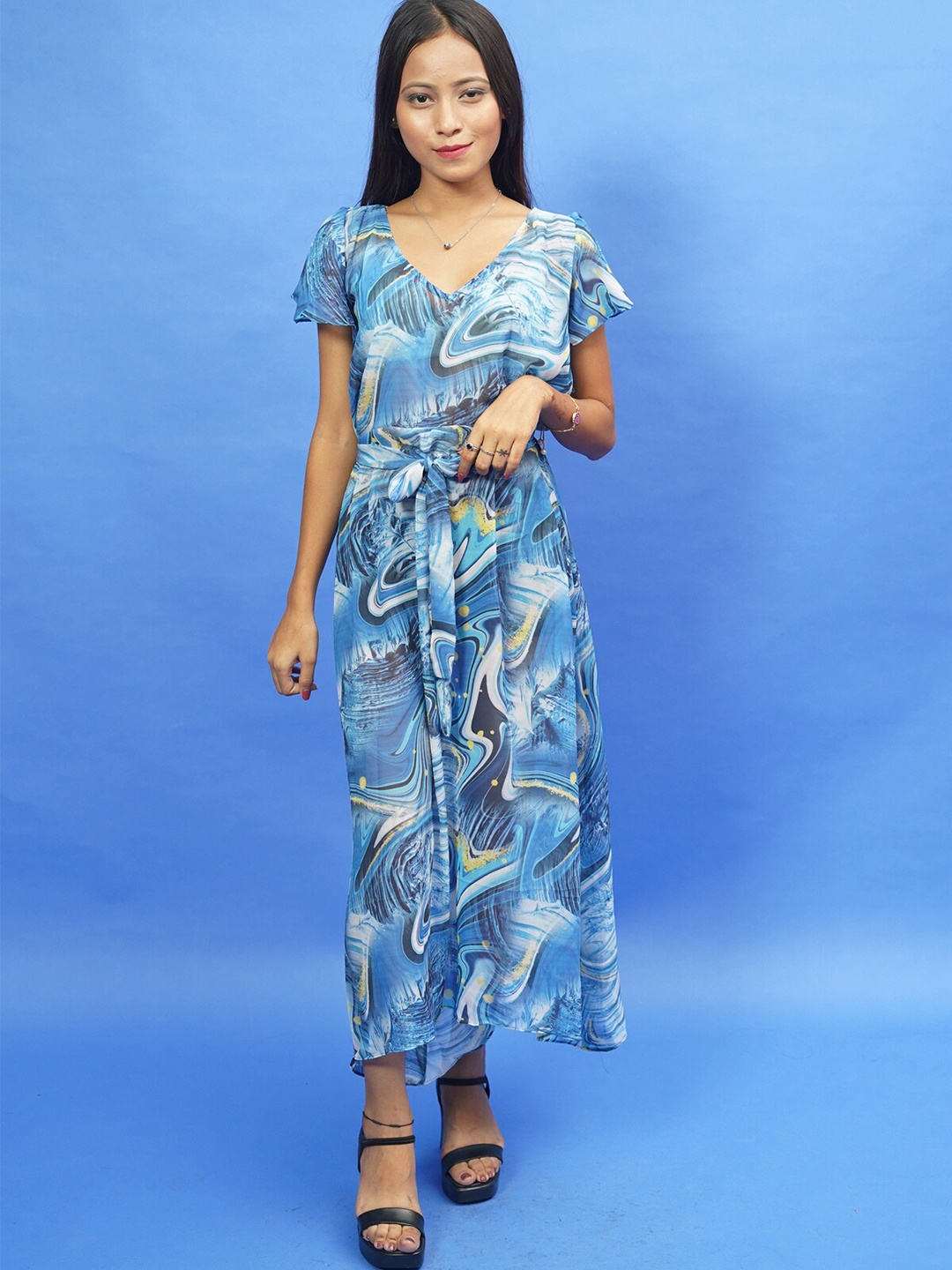 

Rajoria Instyle Multicoloured Tropical Georgette Ethnic Maxi Dress, Multi