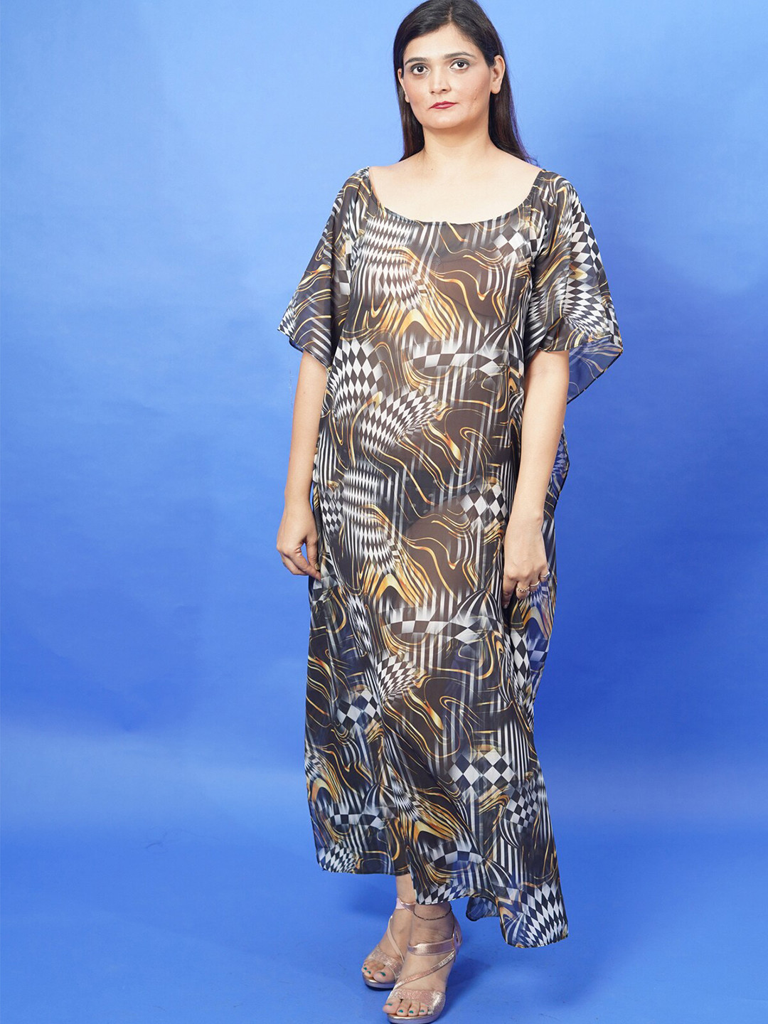

Rajoria Instyle Multicoloured Animal Georgette Ethnic Maxi Dress, Multi