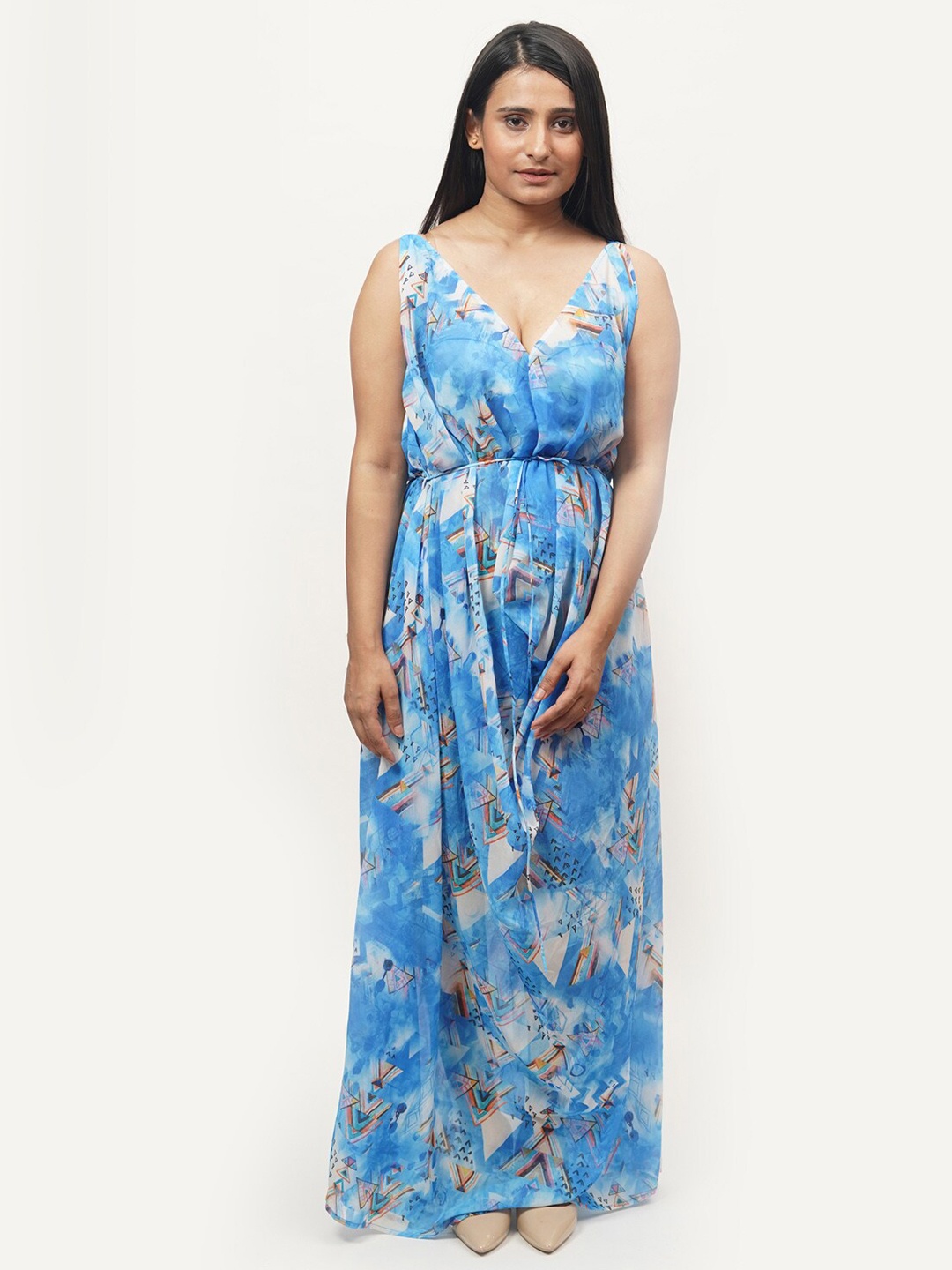 

Rajoria Instyle Multicoloured Floral Georgette Ethnic Maxi Dress, Multi