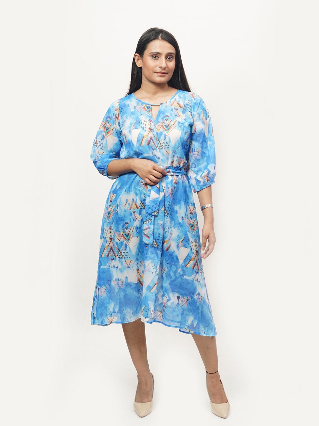 

Rajoria Instyle Multicoloured Floral Georgette Ethnic Midi Dress, Multi