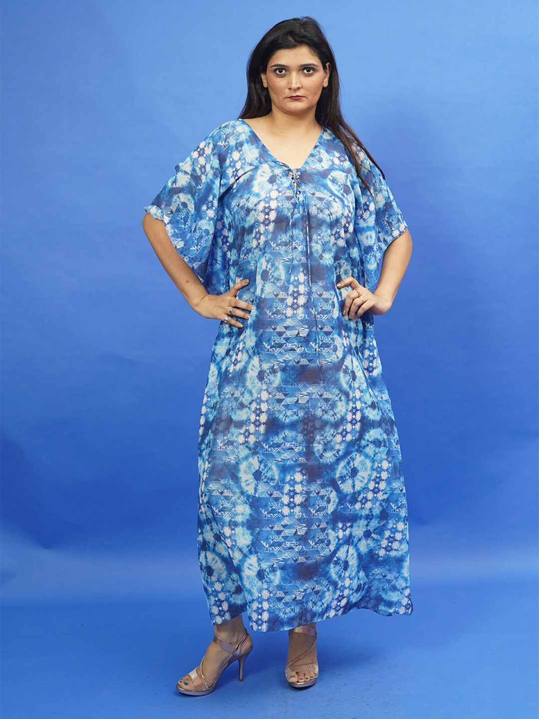 

Rajoria Instyle Multicoloured Floral Georgette Ethnic Kaftan Midi Dress, Multi