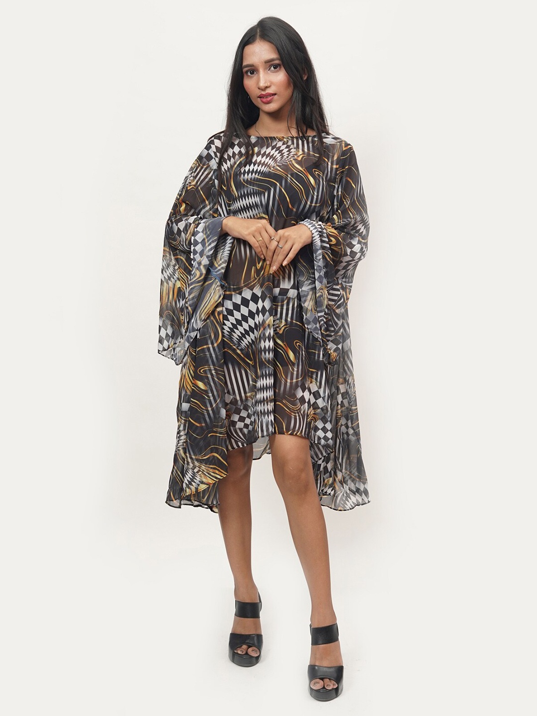 

Rajoria Instyle Multicoloured Georgette Ethnic A-Line Dress, Multi