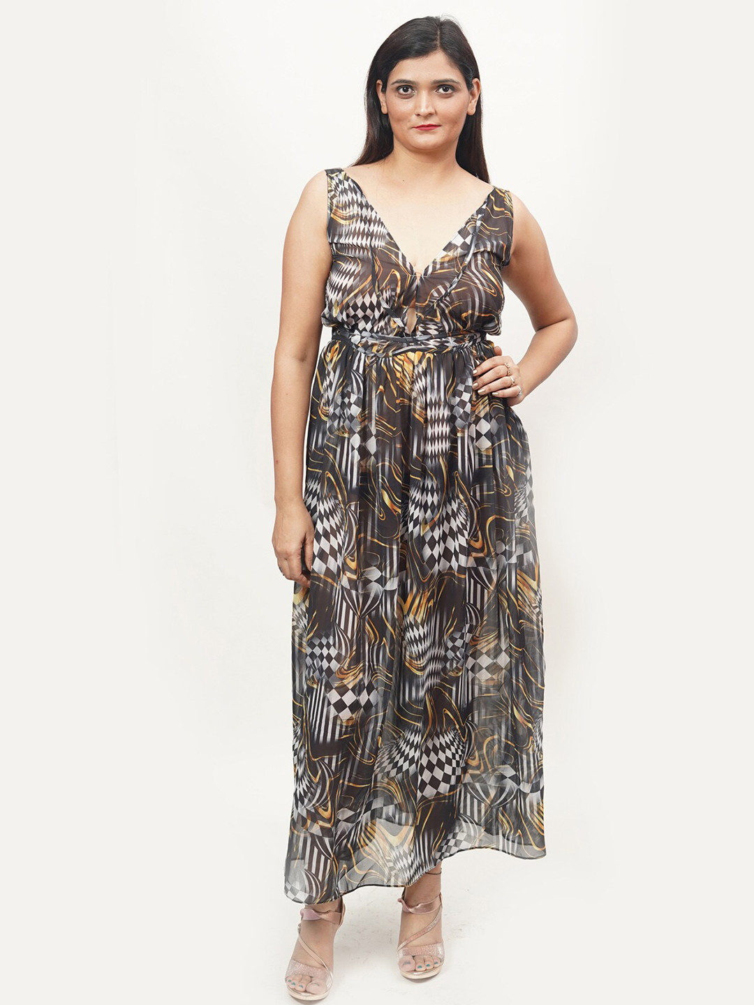 

Rajoria Instyle Multicoloured Ethnic Motifs Georgette Ethnic Empire Maxi Dress, Multi