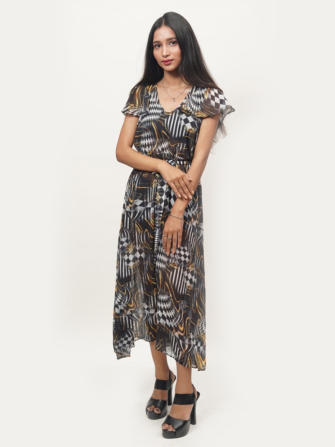 

Rajoria Instyle Multicoloured Animal Georgette Ethnic Midi Dress, Multi