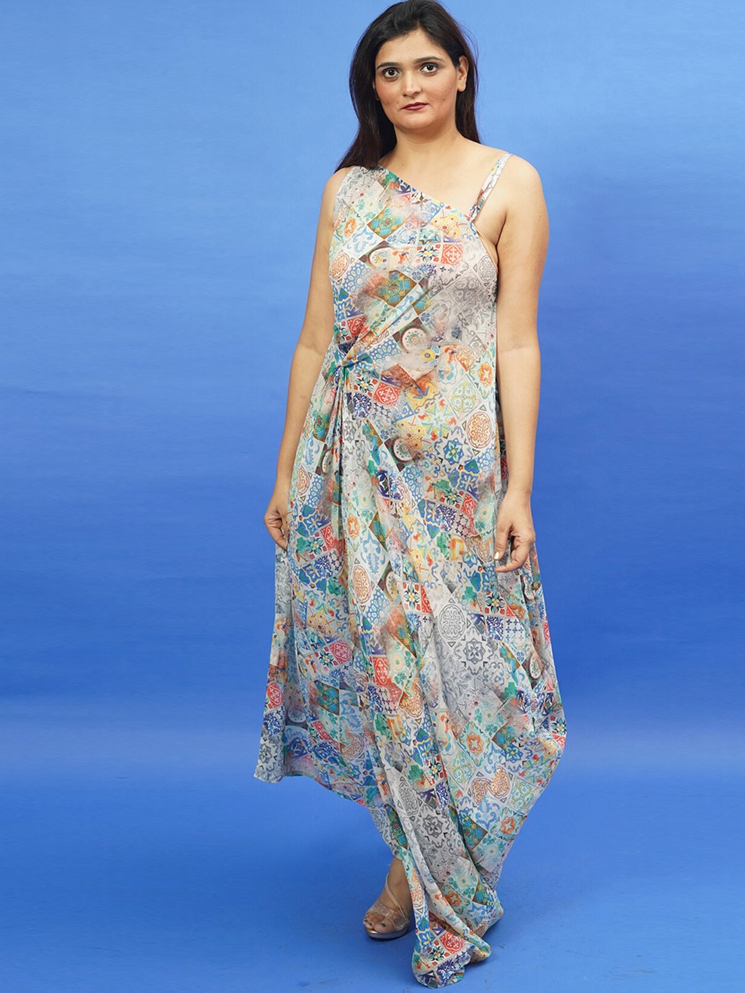 

Rajoria Instyle Multicoloured Floral Georgette Ethnic Maxi Dress, Multi