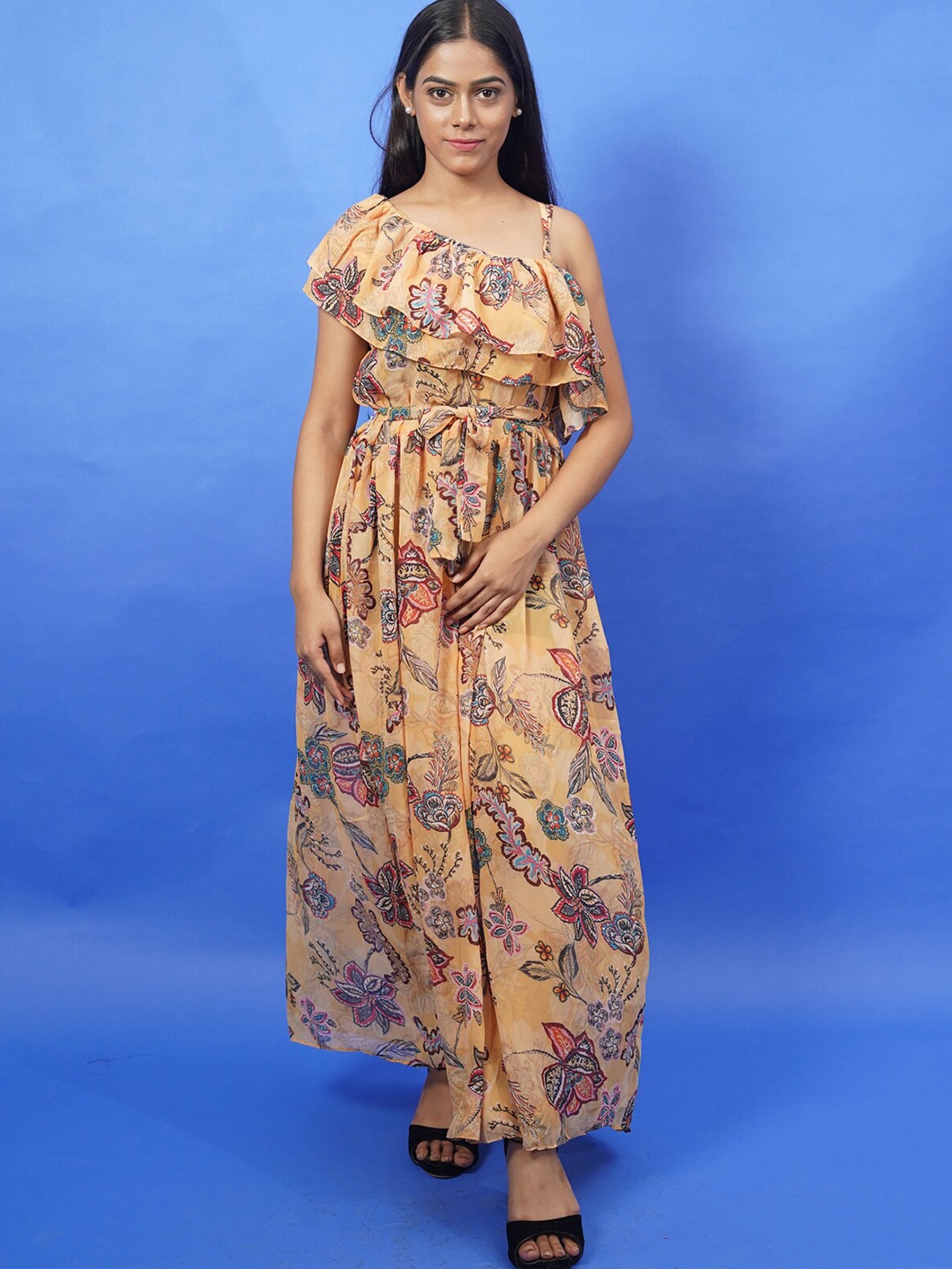 

Rajoria Instyle Multicoloured Floral Georgette Ethnic Empire Maxi Dress, Multi