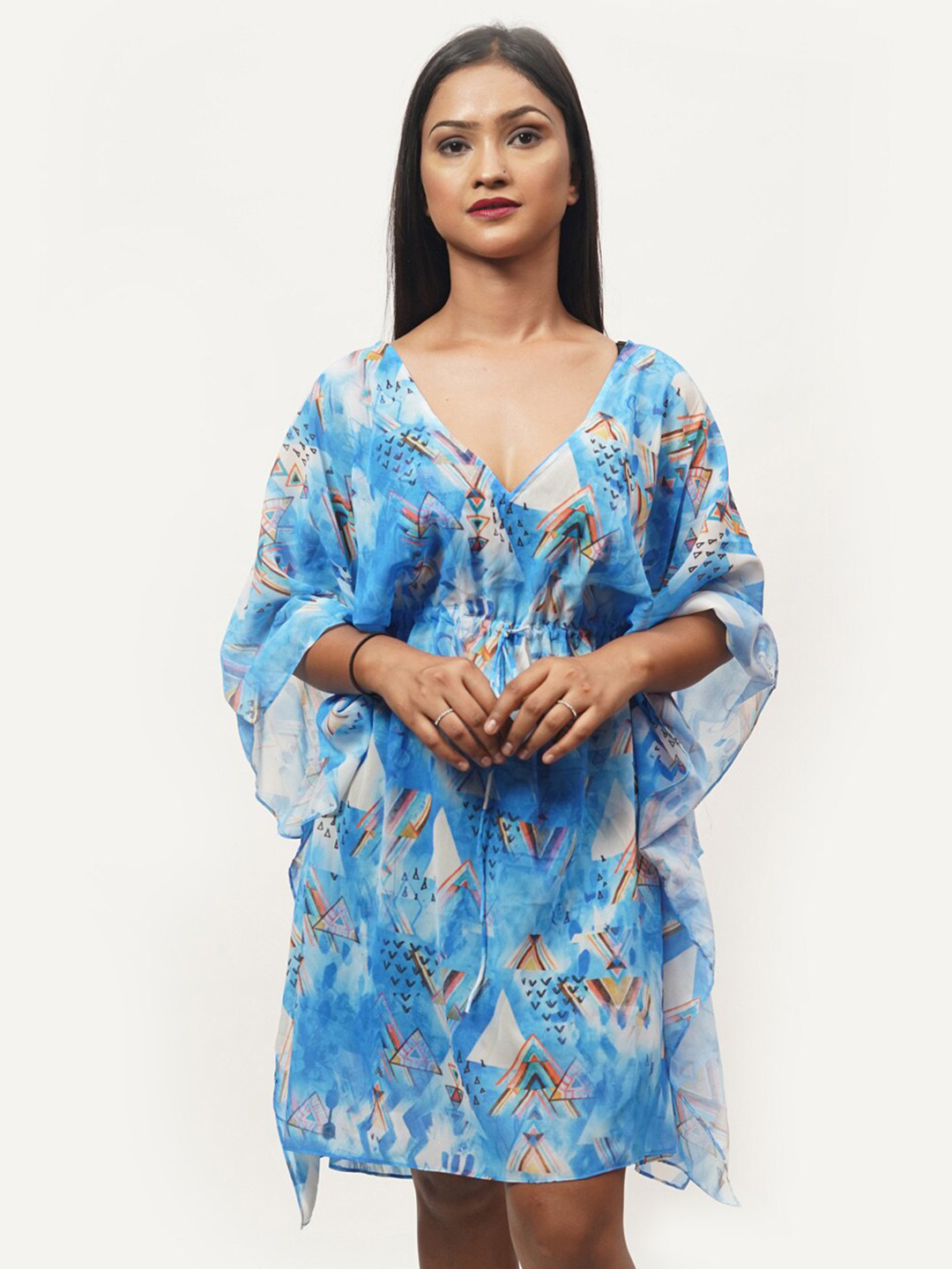 

Rajoria Instyle Multicoloured Floral Georgette Ethnic A-Line Dress, Multi