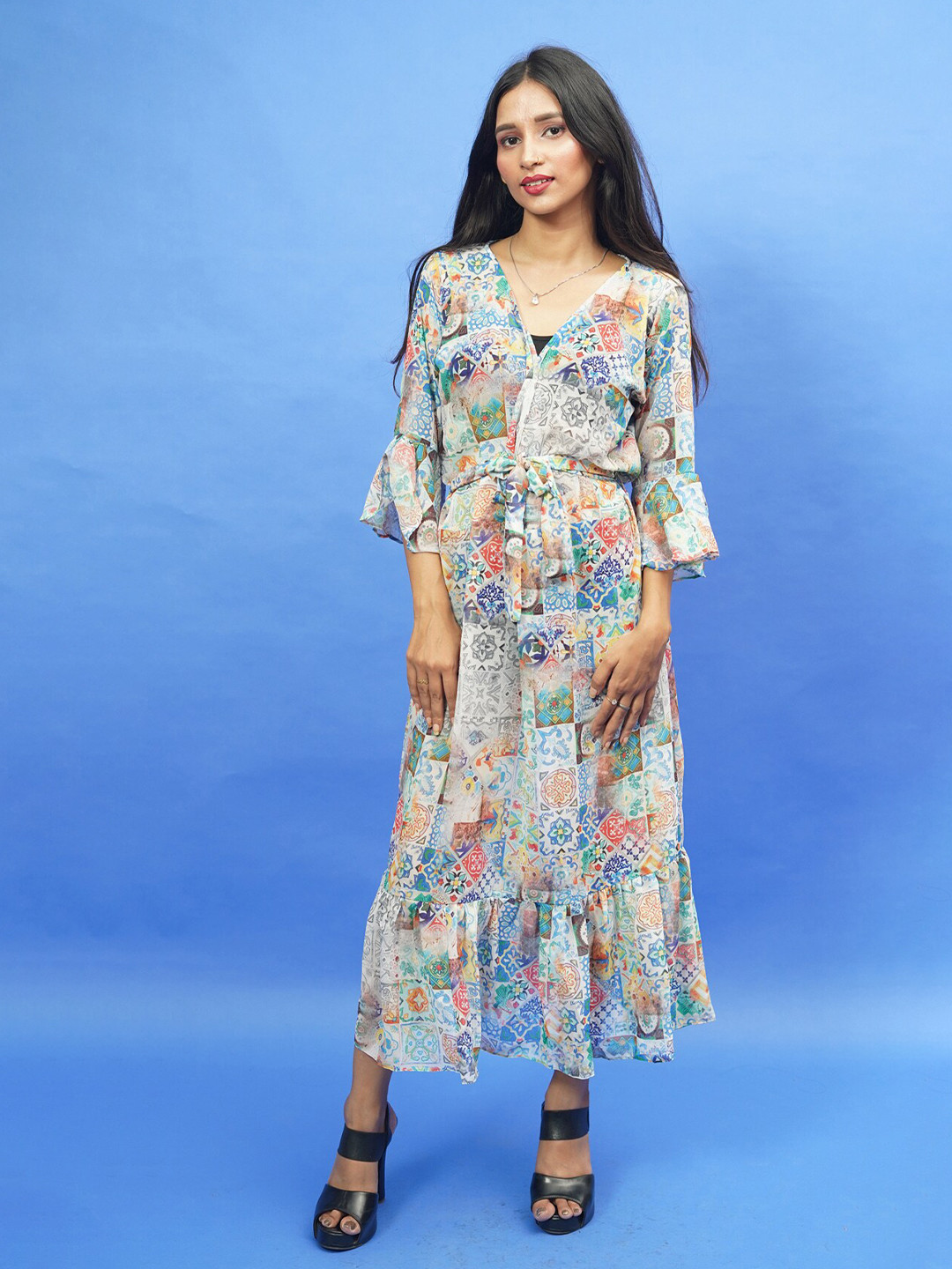

Rajoria Instyle Multicoloured Floral Georgette Ethnic A-Line Maxi Dress, Multi