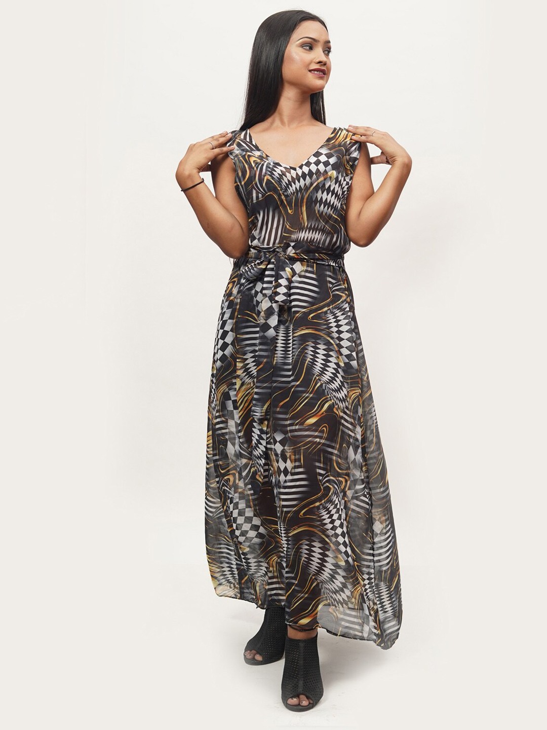 

Rajoria Instyle Multicoloured Animal Georgette Ethnic Maxi Dress, Multi