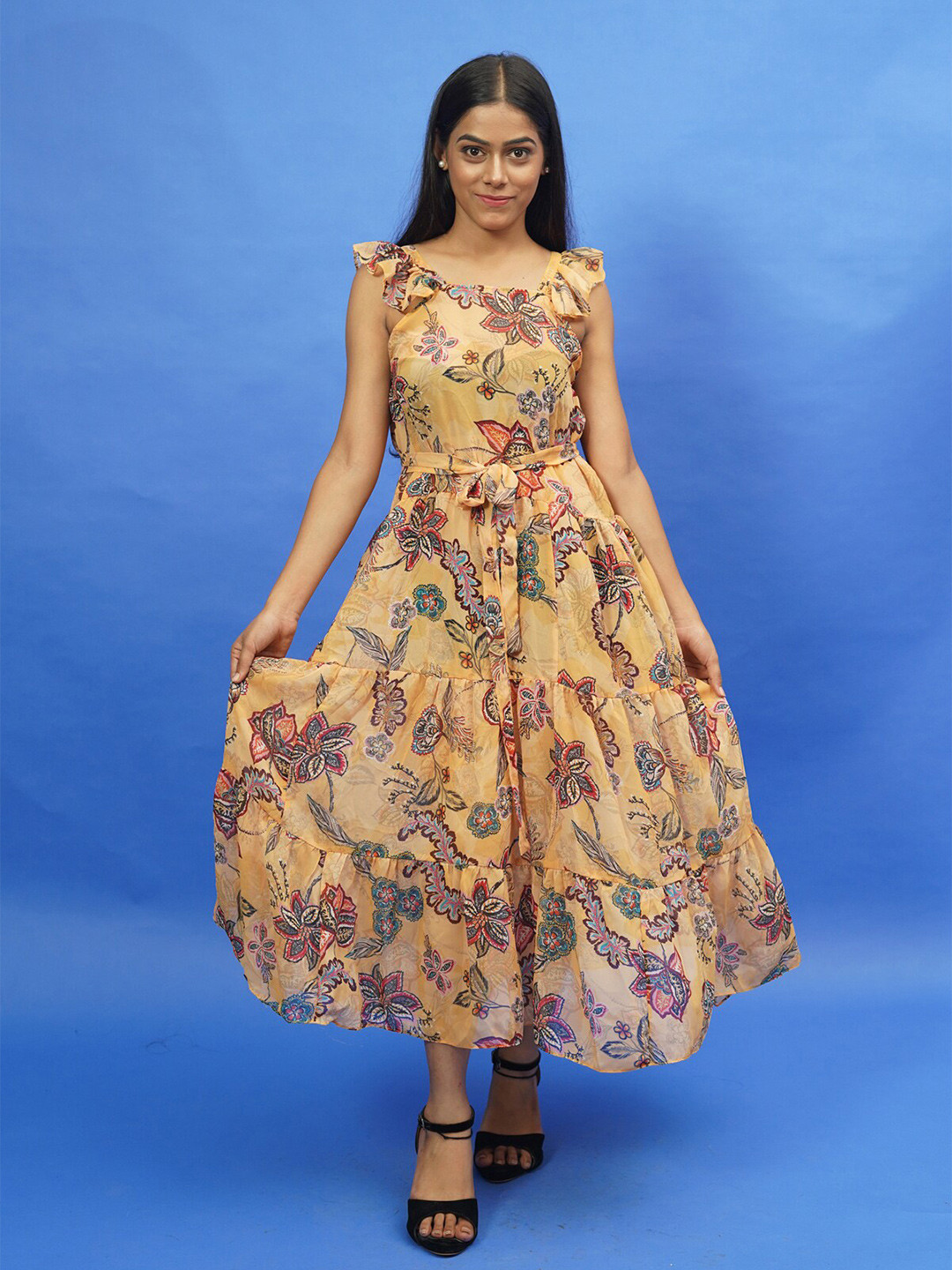 

Rajoria Instyle Multicoloured Floral Georgette Ethnic Maxi Dress, Multi