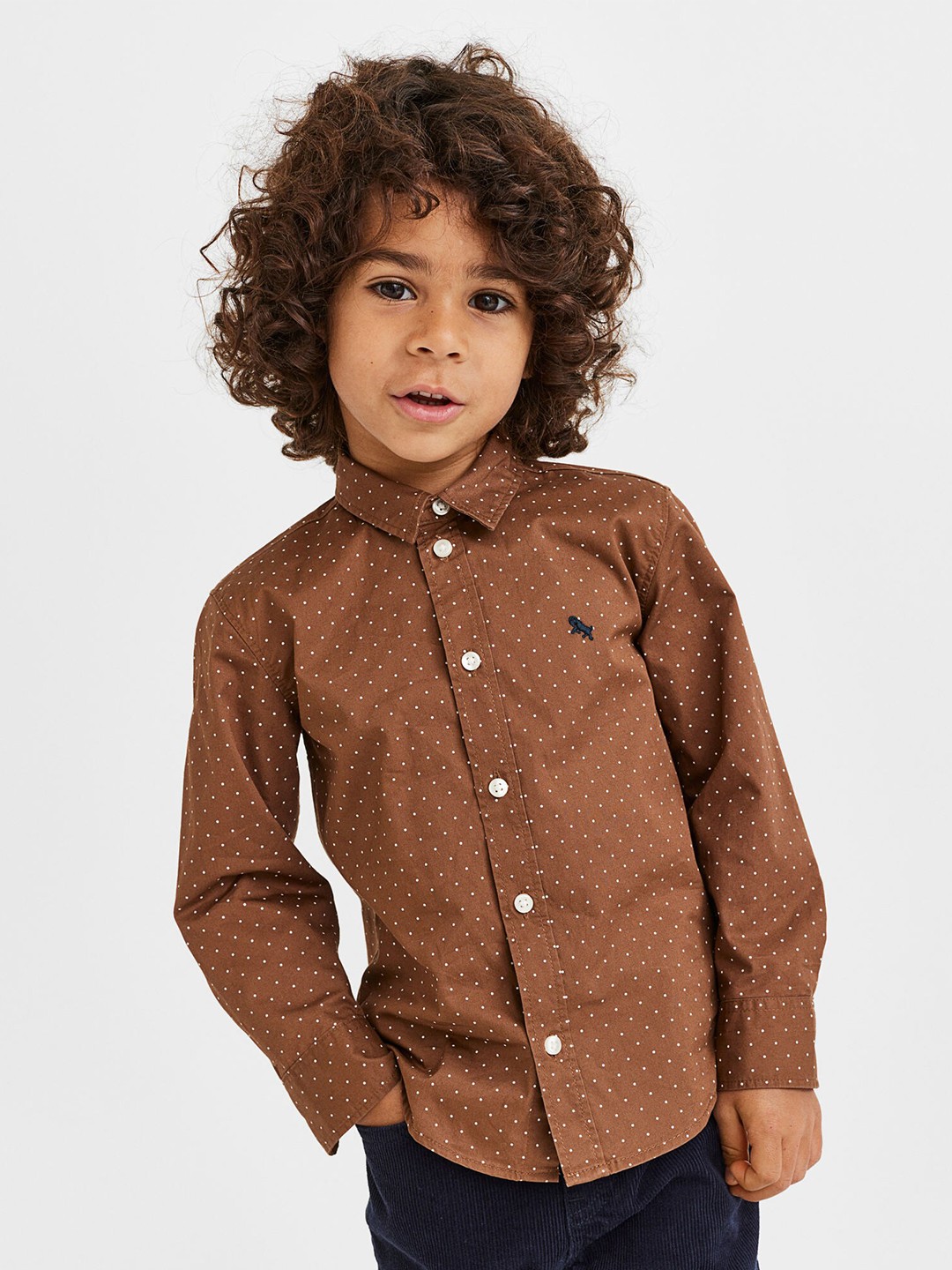 

H&M Boys Printed Cotton Shirt, Brown