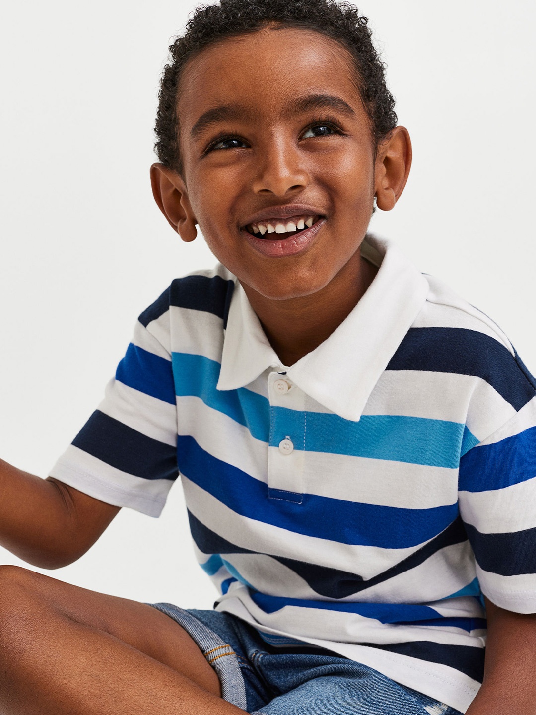 

H&M Boys Blue & White Striped Pure Cotton Polo Shirt