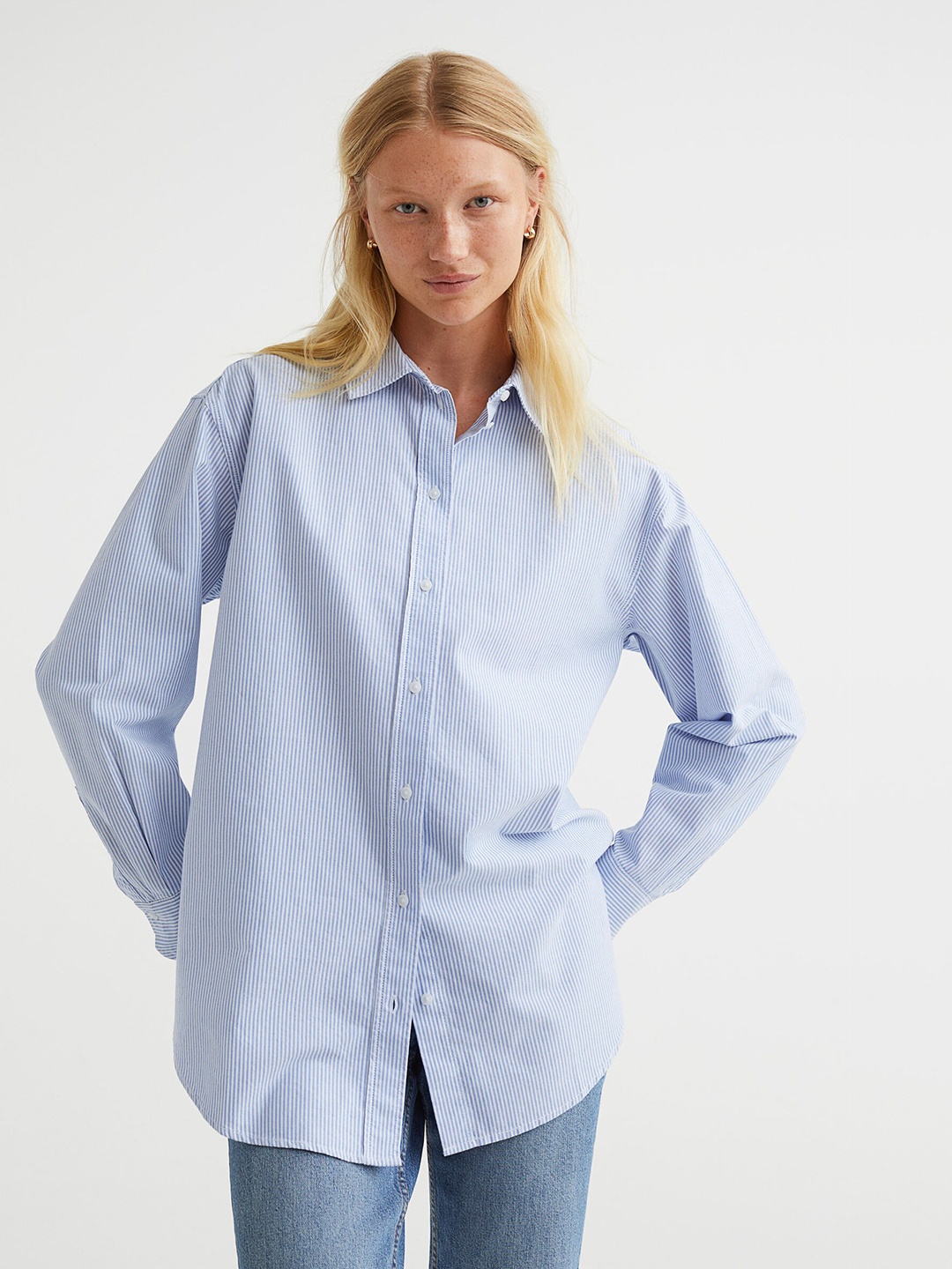 

H&M Women Striped Oxford Shirt, Blue