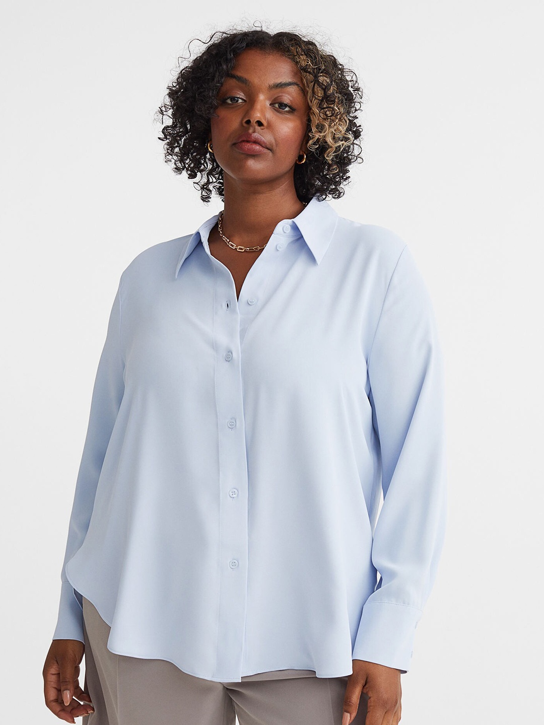 

H&M Woman Pointed-collar shirt, Blue