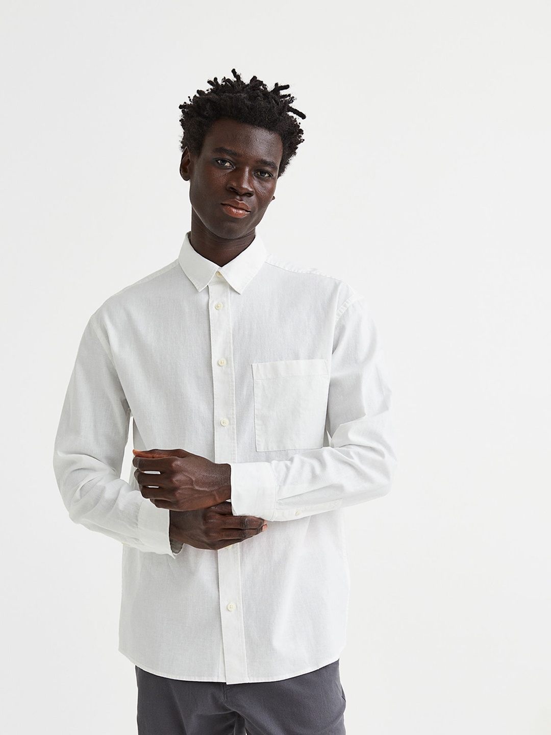 

H&M Men Relaxed Fit Linen-blend shirt, White