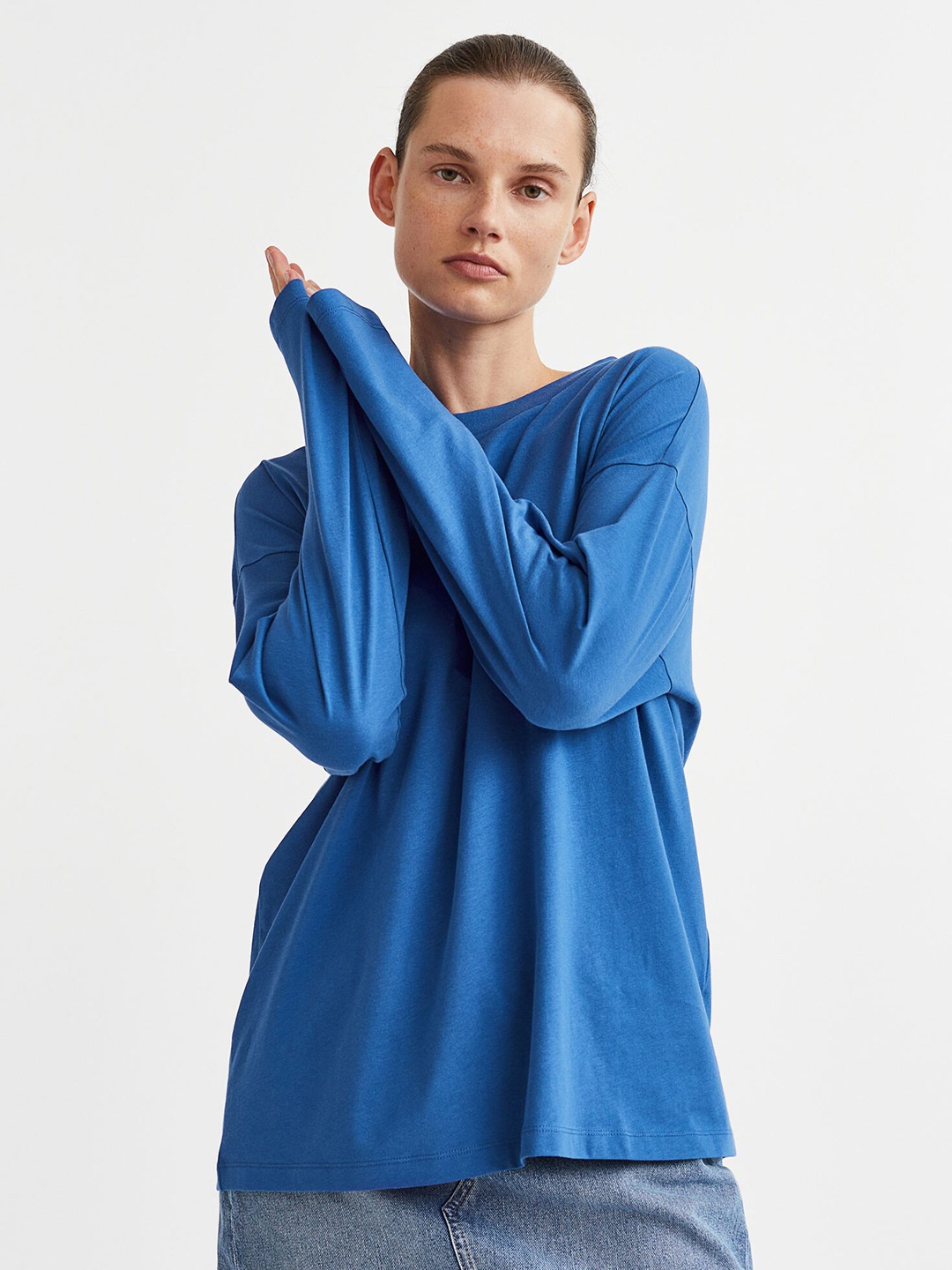 

H&M Women Long-sleeved Jersey Top, Blue