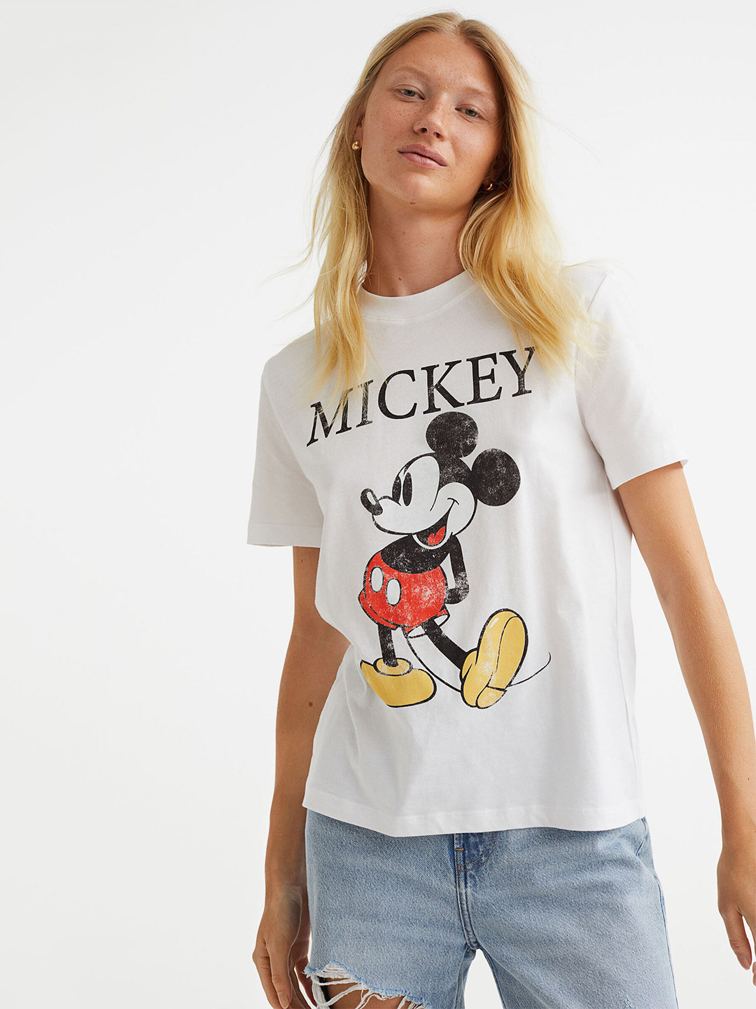 

H&M Women Mickey Mouse Motif T-shirt, White