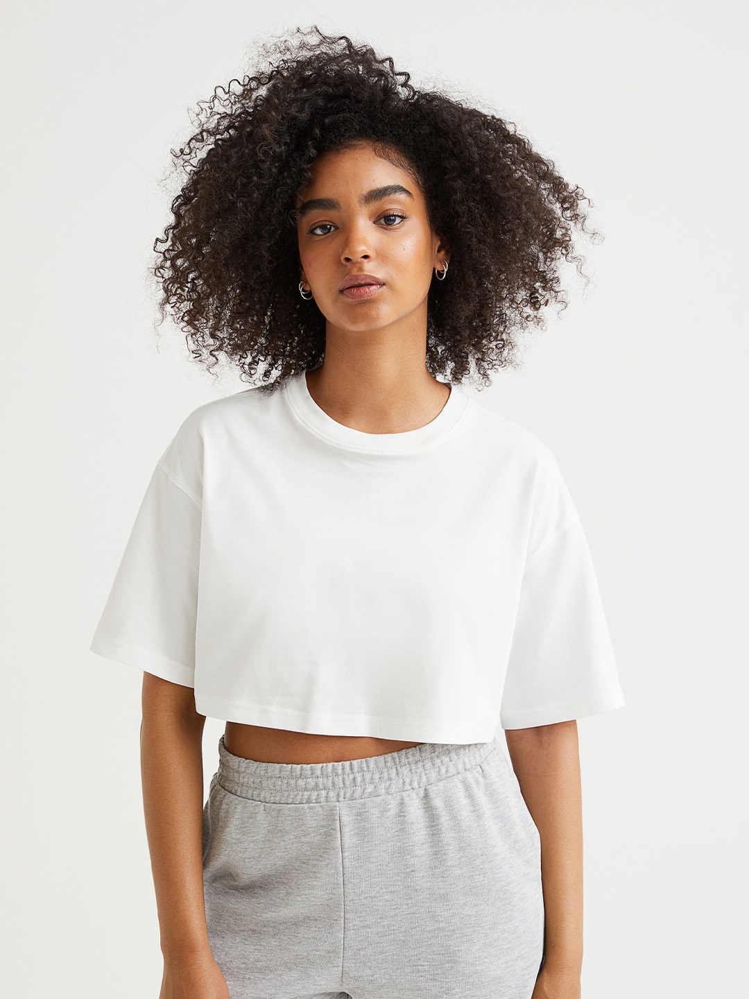 

H&M Women Cropped Cotton T-shirt, White