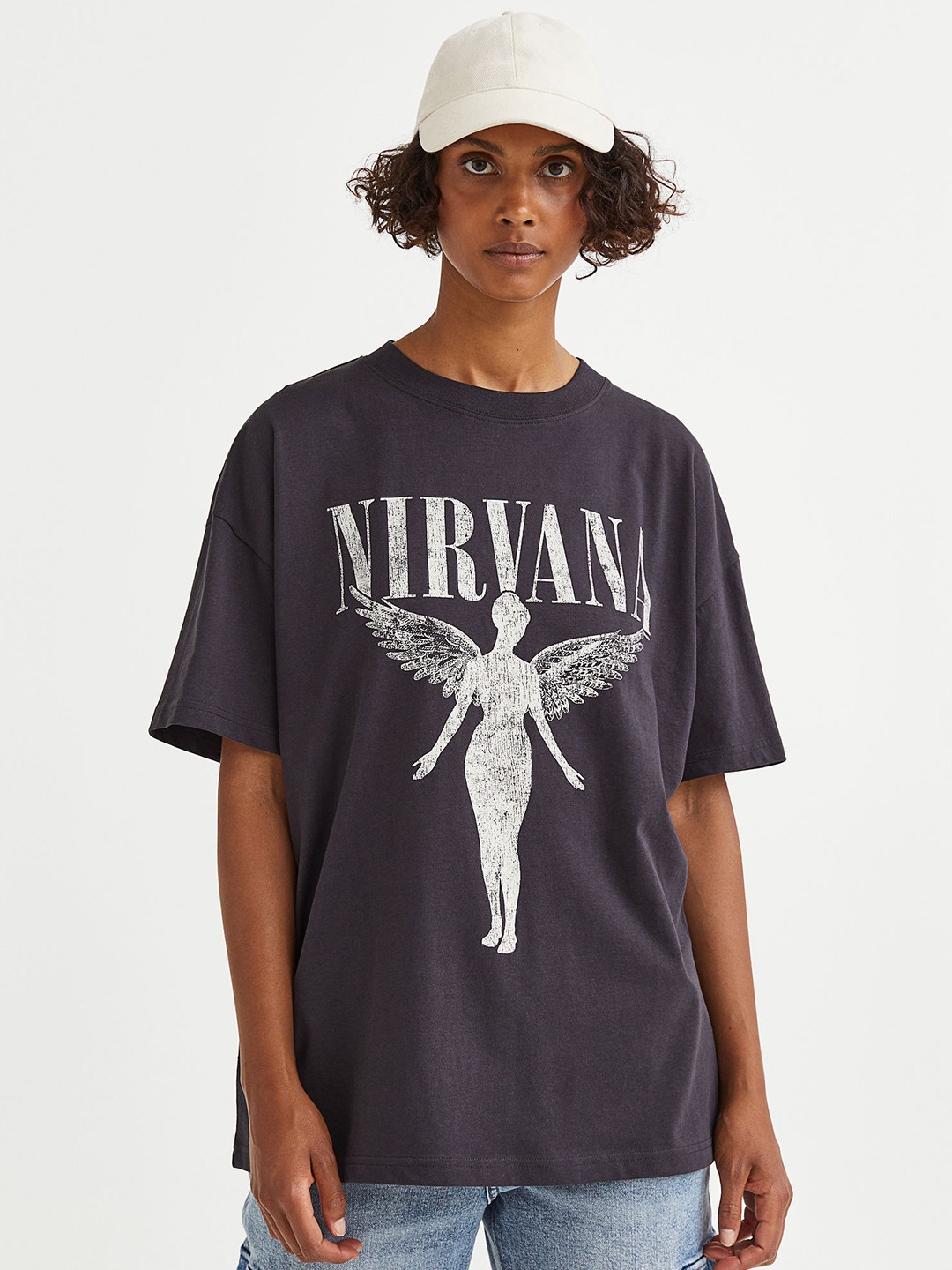 

H&M Women Oversized Printed T-shirt, Grey