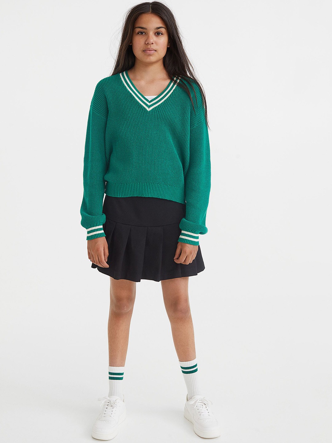 

H&M Girls Pleated twill skirt, Black